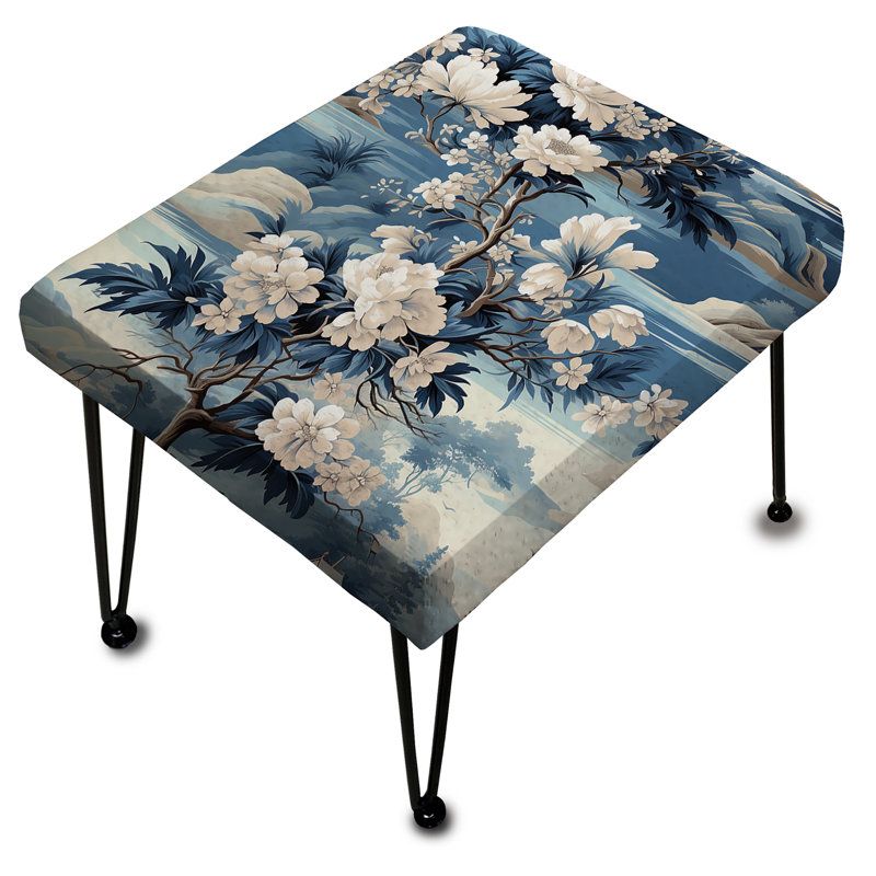 Vintage Toile Blue Floral Landscape - Floral Rectangle Ottoman