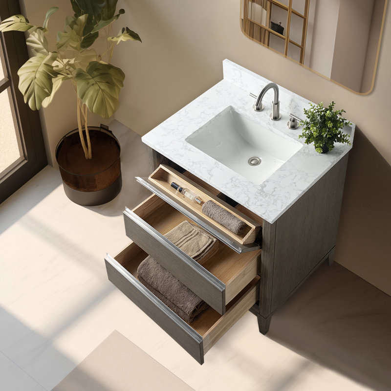 Meuble-lavabo simple 30 po avec comptoir, Bois flottant gris, 30"