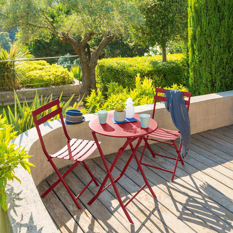 Nifelheim Round Metal Folding Outdoor Bistro Table , 60cm cm W 60cm cm D, Coral
