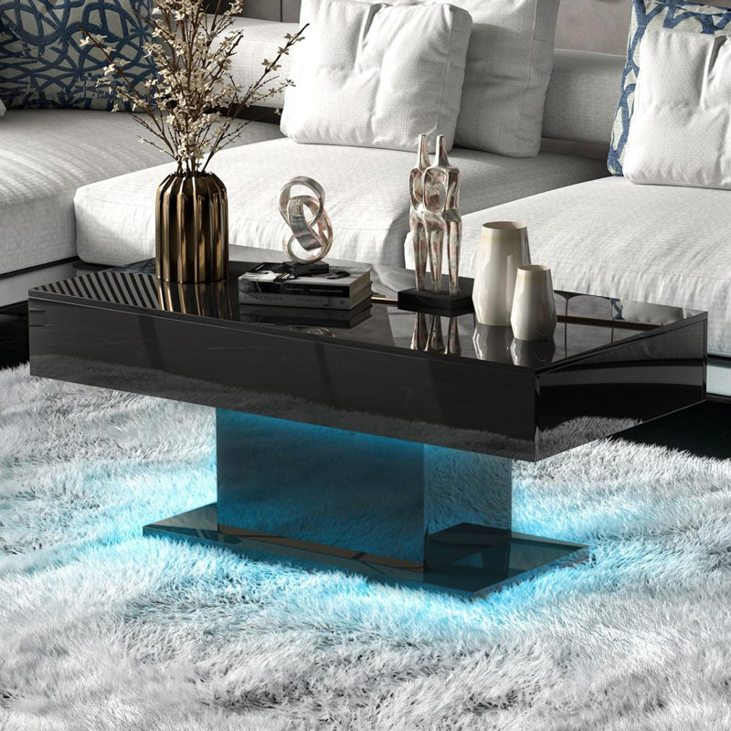 Table basse Horacio ultrabrillante avec 16 lumières DEL H 19,7 po x l 43,3 po x P 21,7 po Horacio, Noir