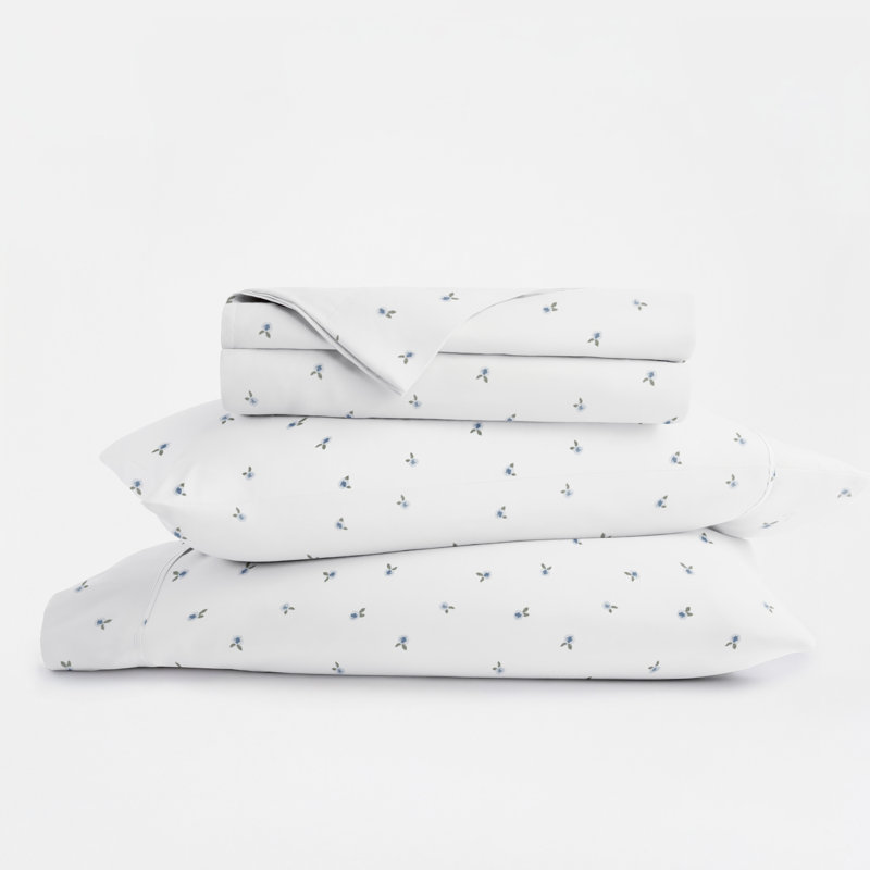 Ensemble de literie 4 pièces Ditsy, Fleur bleue, Ensemble de draps double / double avec 2 taies d'o