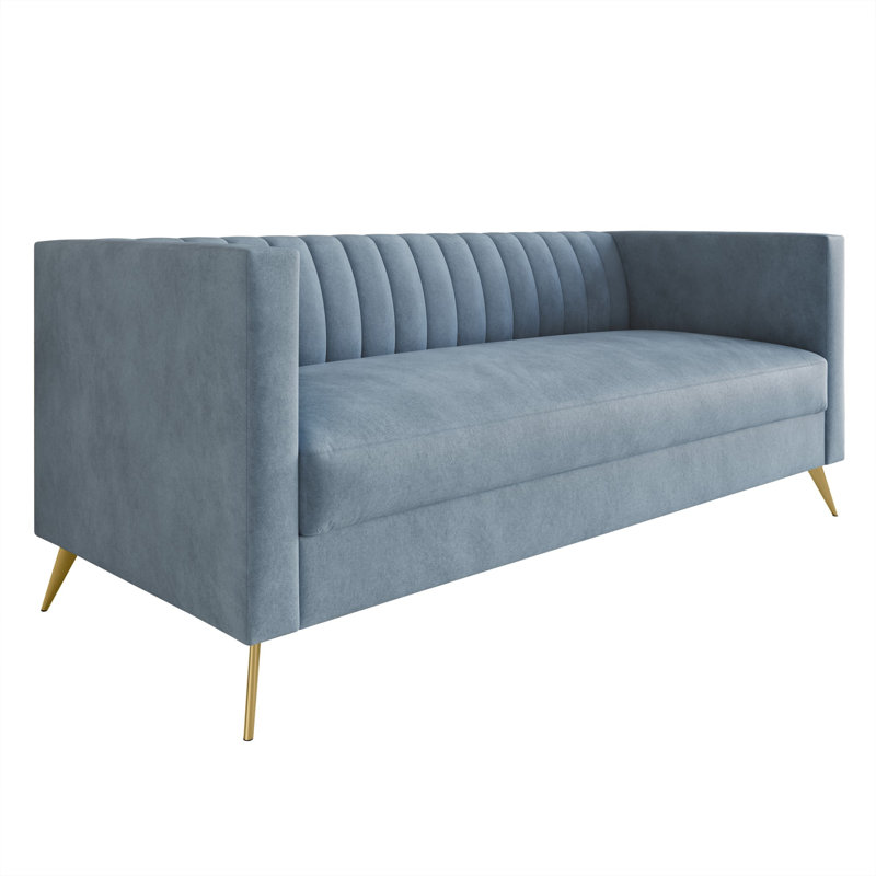 Canapé à accoudoirs carrés en velours Cramlington, Bleu