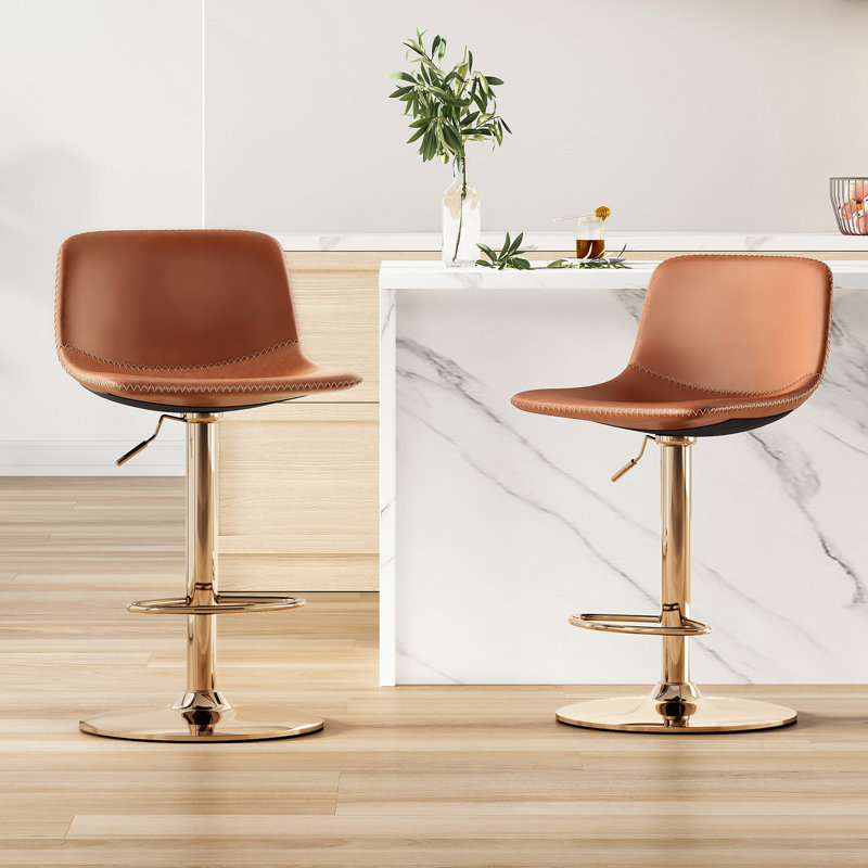 Chaquilla Swivel Upholstered Adjustable Height Counter Stool, Whiskey Brown, Gold