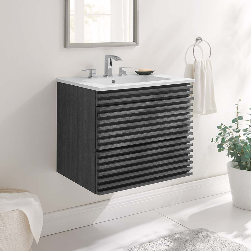 Modway Render 24" Wall-Mount Bathroom Vanity, Charcoal