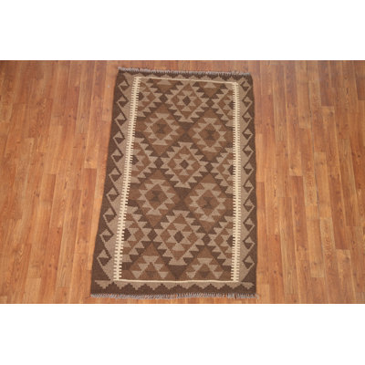 Tapis oriental brun en laine Kilim 3 x 5