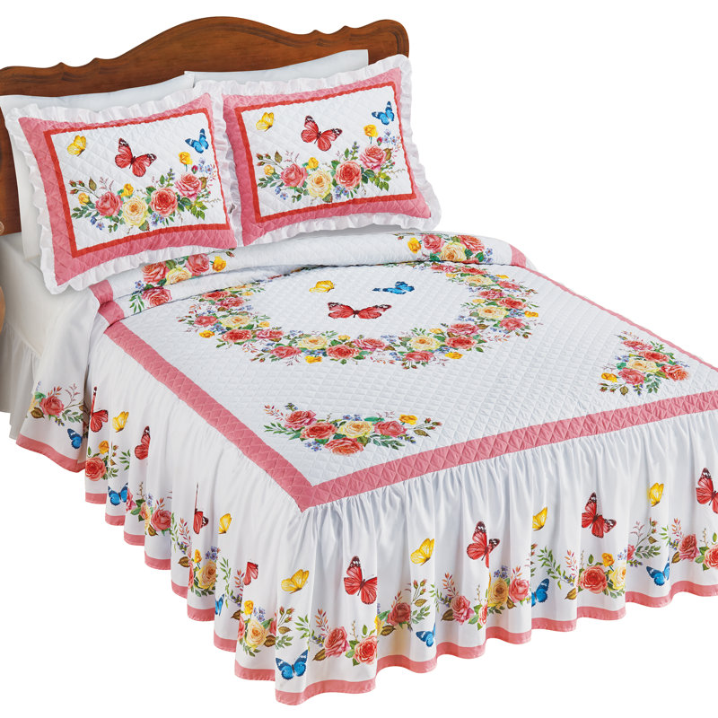 Magnifique couvre-lit rose à motif floral, Ensemble de courtepointe très grand