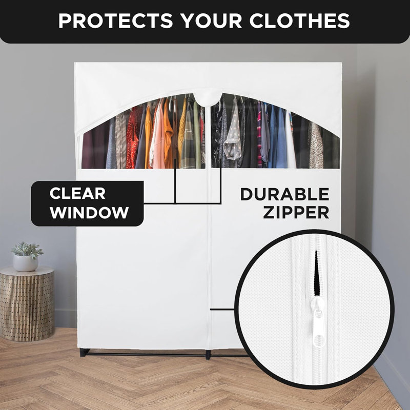 Garde-robe portable avec tringle en métal, Blanc