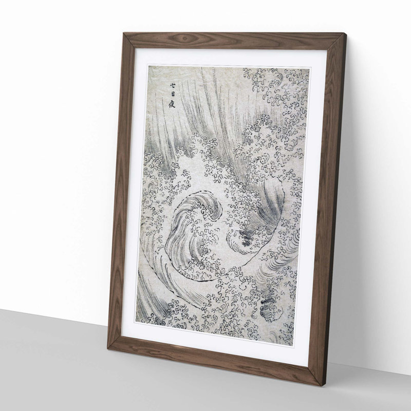 Wave Sketch by Katsushika Hokusai - Picture Frame Drawing Print, Walnut Framed, 36cm H x 27cm W x 2cm D