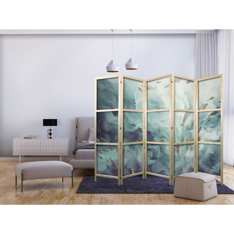 171cm H Solid Wood Folding Room Divider, 171cm H x 225cm W x 1.2cm D, 5