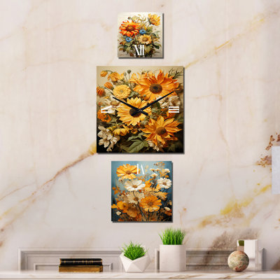 Jeison - Grande horloge murale traditionnelle tournesols