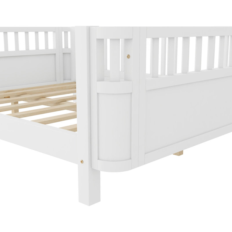Lit plateforme en bois à profil bas avec rails, Lit double, Blanc