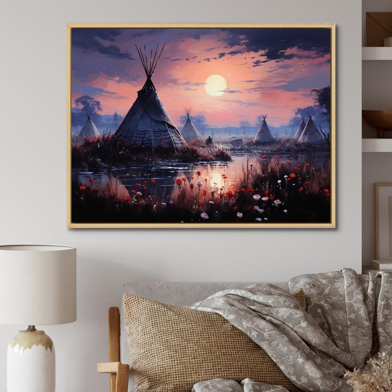 Native Tipi Mystic Gathering - Impression, H 30 po x l 40 po x P 1,5 po, Cadre naturel flottant