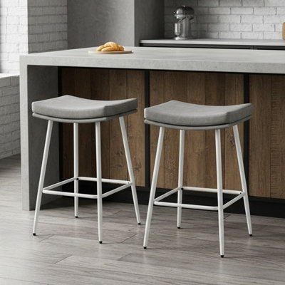26" Faux Leather Upholstered Backless Saddle Bar Stool with Metal Frame