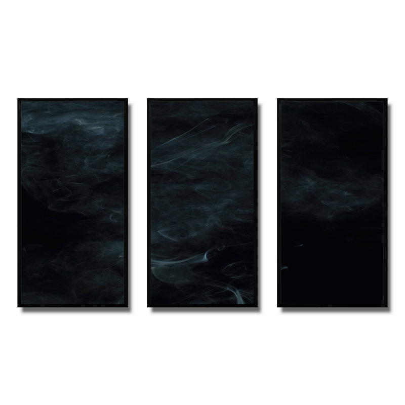 Fumée blanche sur fond noir - ensemble d'art mural moderne sur toile 3
