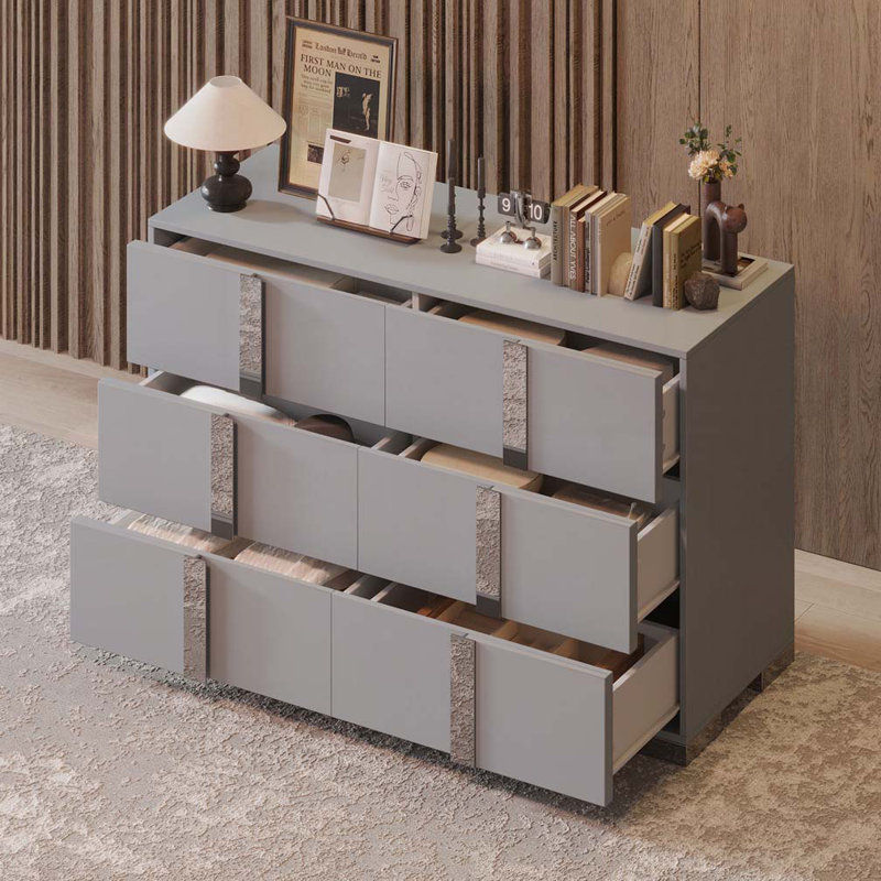 Commode 6 tiroirs avec commode, Gris