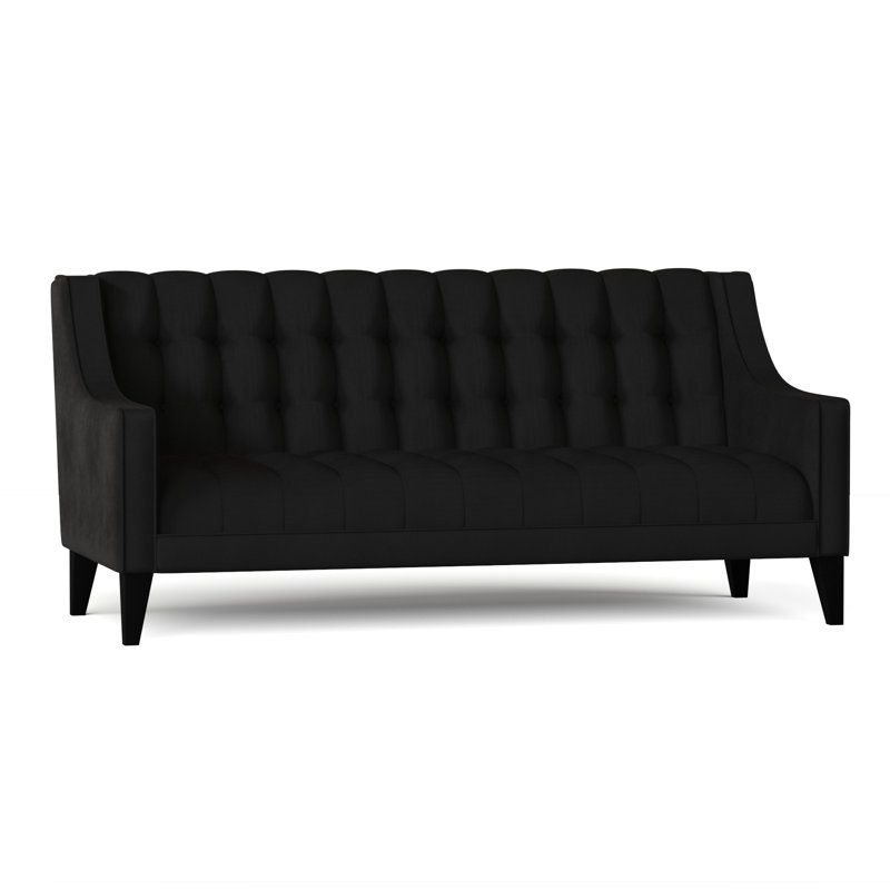 Canapé à accoudoirs encastrés, Velours noir, Naturel, 84 pouces