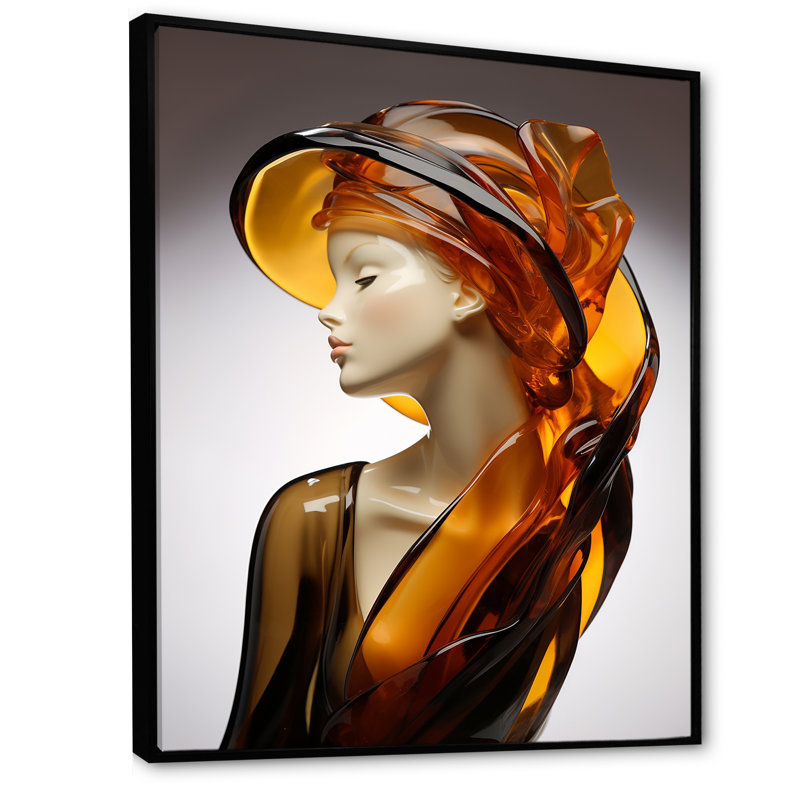 Amber Elegance Woman Sculpture I - reproduction, H 32 po x l 24 po x P 1 po, Cadre flottant noir