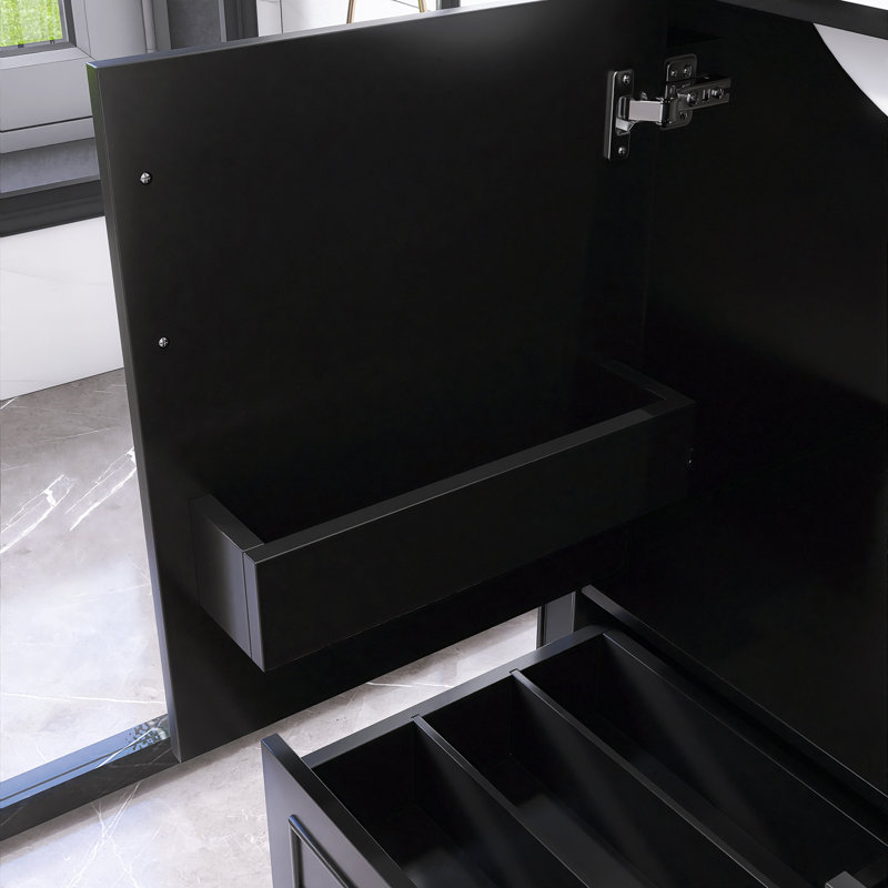 30" Modern Traditional Freestanding Bathroom Vanity Cabinet With Ceramic Basin, Black