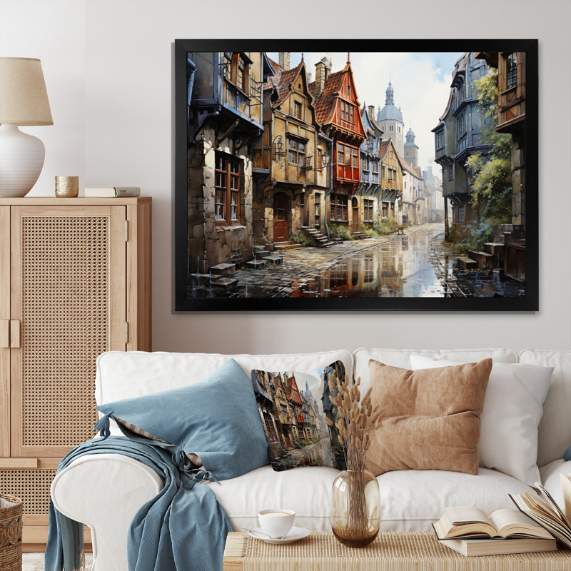 «Danemark Old Town Alley I», reproduction sur toile, H 12 po x l 20 po x P 1 po, Cadre photo noir