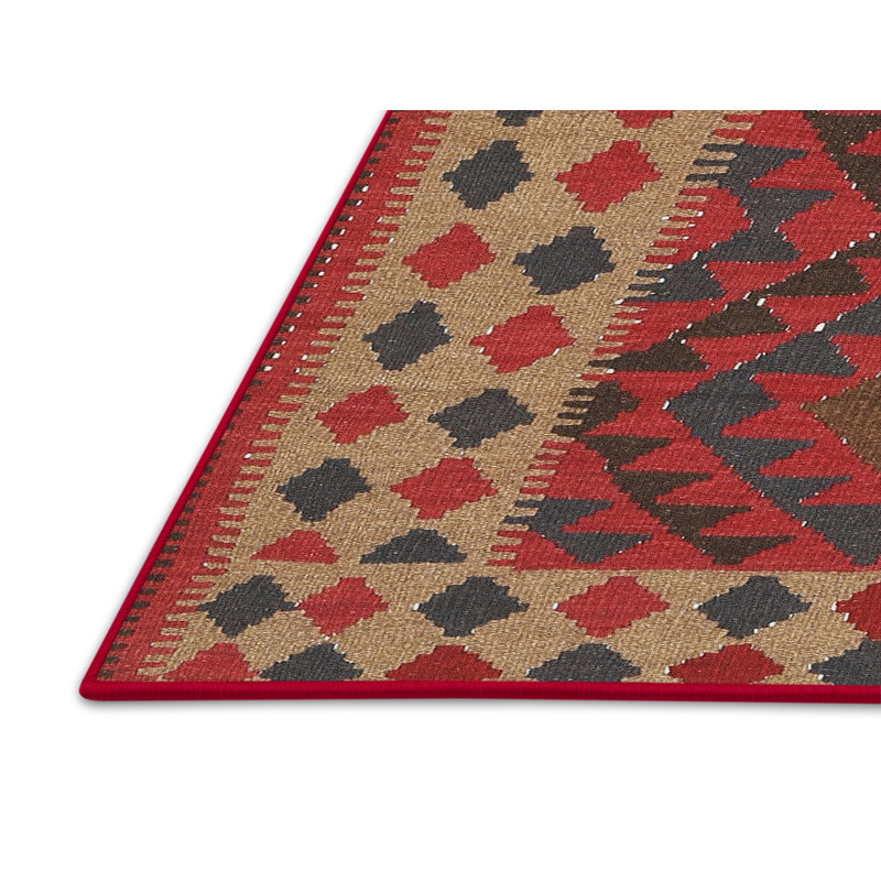 Tapis contemporain brun / rouge cramoisi / noir, Rectangle 5 pi x 7 pi