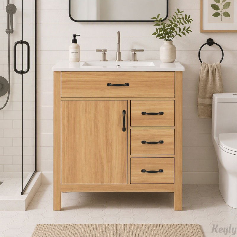 Meuble-lavabo de salle de bain de 76 cm avec lavabo en céramique