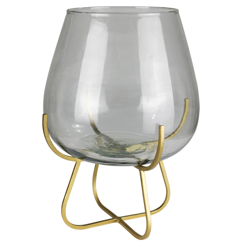 Hodari Glass Vase on Gold Stand