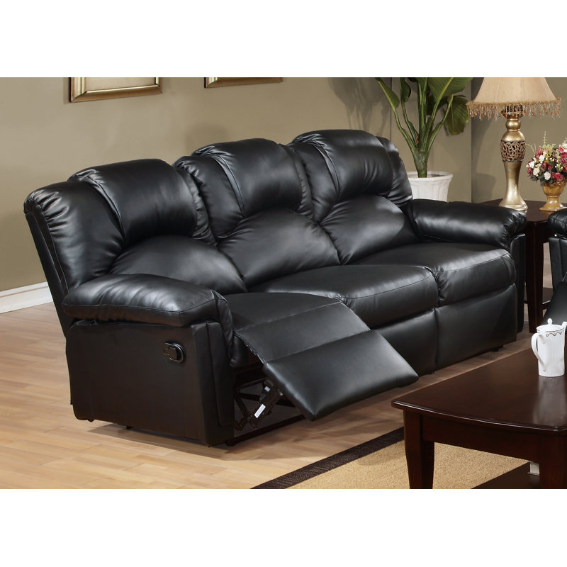 78.6'' W Faux Leather Pillow Top Arm Reclining Sofa, Black
