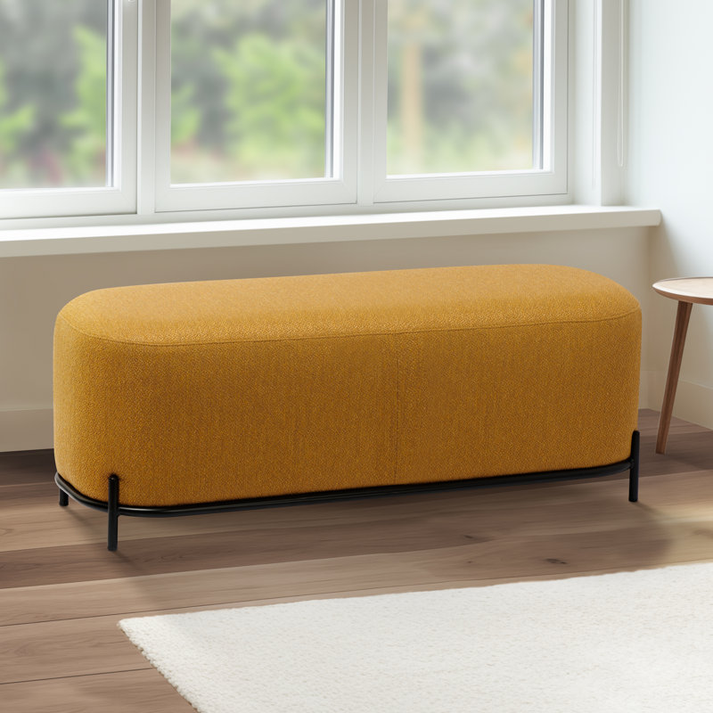 Banc rembourré en tissu jaune avec pieds en métal Glenorie, Jaune, H 18 po x l 48 po x P 17 po