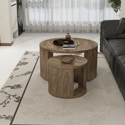Ensemble de tables basses gigognes 2 pièces avec plateau surélevé
