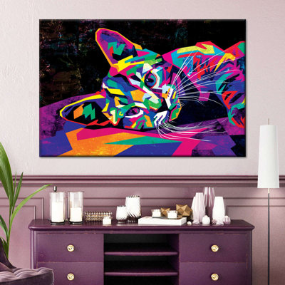 " Multicoloured Abstract Cat Canvas Print " by Jude A