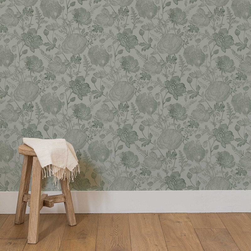 Poppies Textured Peel and Stick Wallpaper by Pure Salt, Green