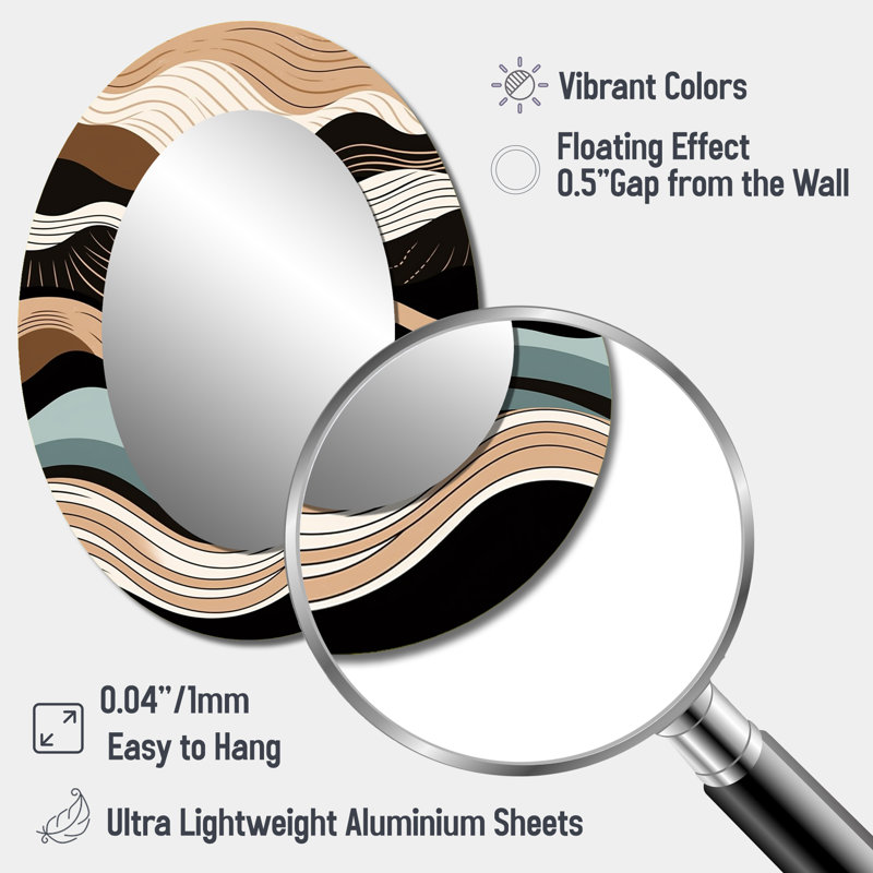 Teal Black Line Art Elegance I - Miroir mural ovale bleu sarcelle, 40 po x 30 po