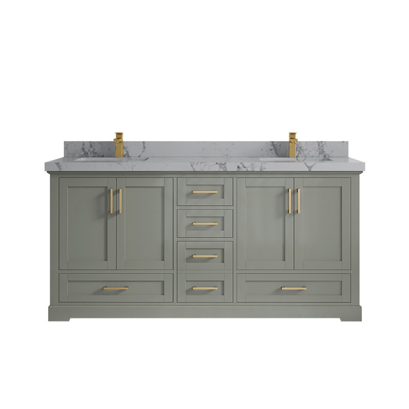 Esin 72'' Double Bathroom Vanity with Quartz Top, Dark White