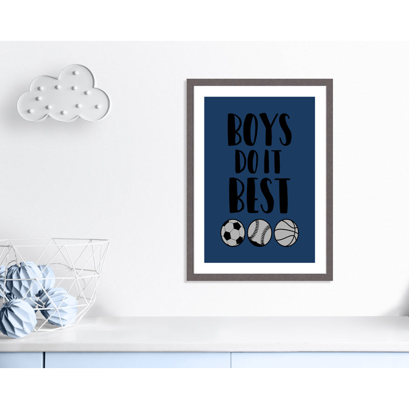 «Boy Do It», art encadré, H 36,5 po x l 26,5 po x P 0,6 po, Encadrement fil du bois gris