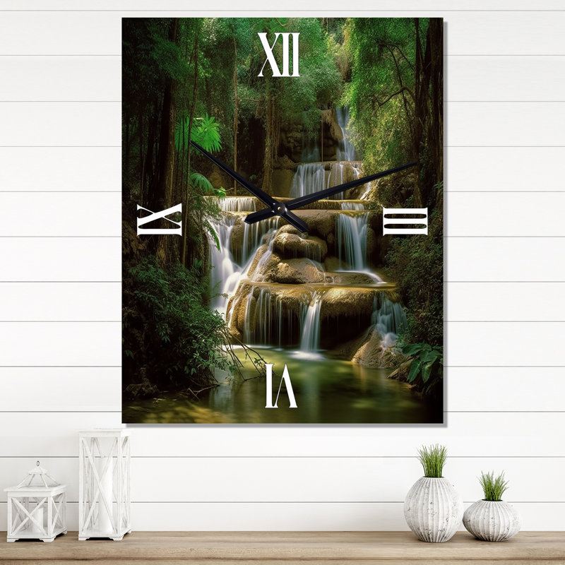 Jakar - Landscape Mountains Modern Wall Clock, H 32 po x l 16 po x P 1 po