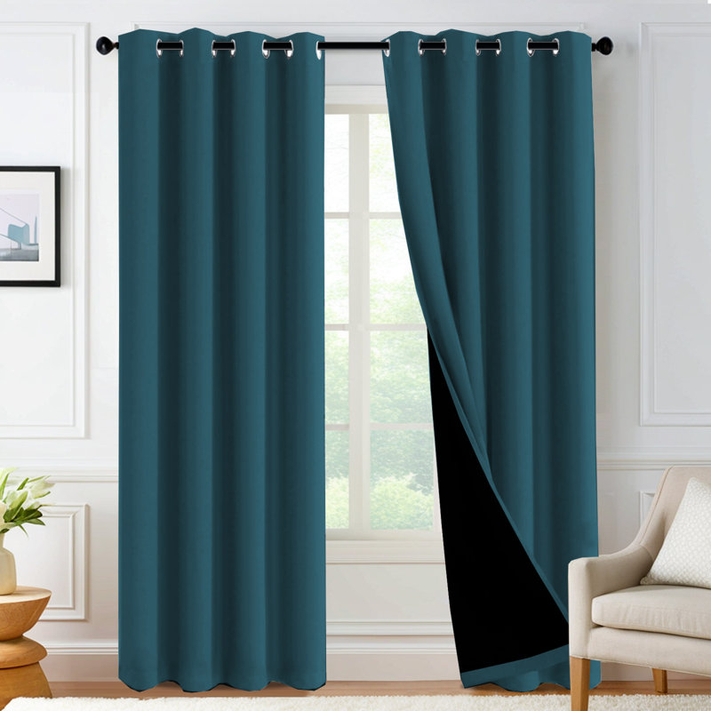 100% Blackout Curtains for Bedroom Thermal Insulated Full Blackout Curtains for Living Room Energy Efficiency Window Draperies with Black Liners 1 Panel