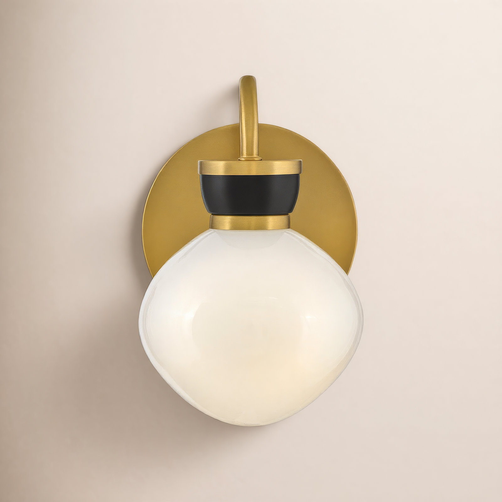 Single Light Opal Glass Bath Sconce, Black/Bronze
