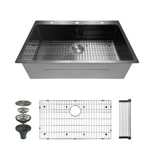 33"L X 22"W X 10"H Single Bowl Drop-in Kitchen Sink with Accessories