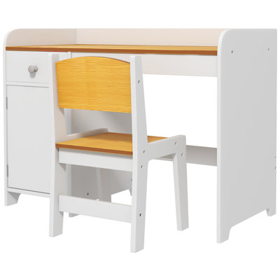 Ensemble de bureau et chaise pour enfant avec tiroir de rangement Qabo White