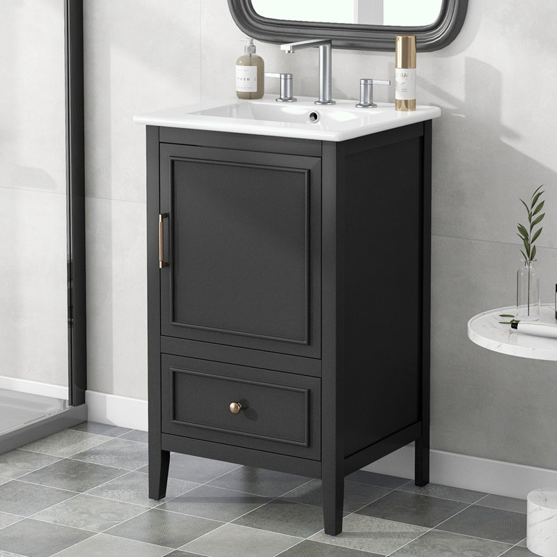 Meuble-lavabo de 20 po avec lavabo, Noir, noir, noir, noir