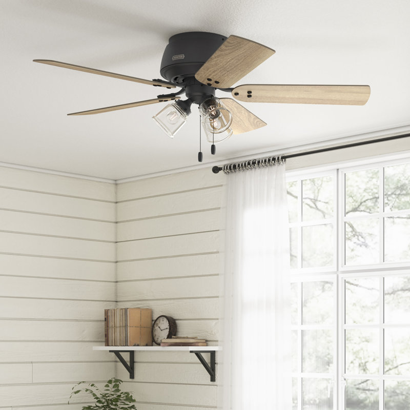 Shady Grove 52" 5 - Blade Ceiling Fan With Lights And Pull Chain, Matte Black