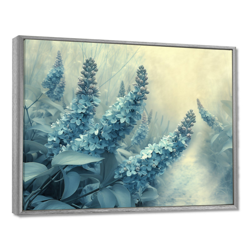 Photo de rêve lilas bleu et blanc en hiver - décoration murale lilas, H 30 po x l 40 po, Encadrement argenté