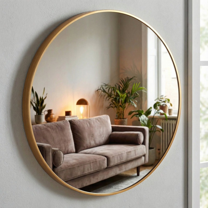 Opra Mirror, Round 24" with Brushed Gold Metal Frame, Gold