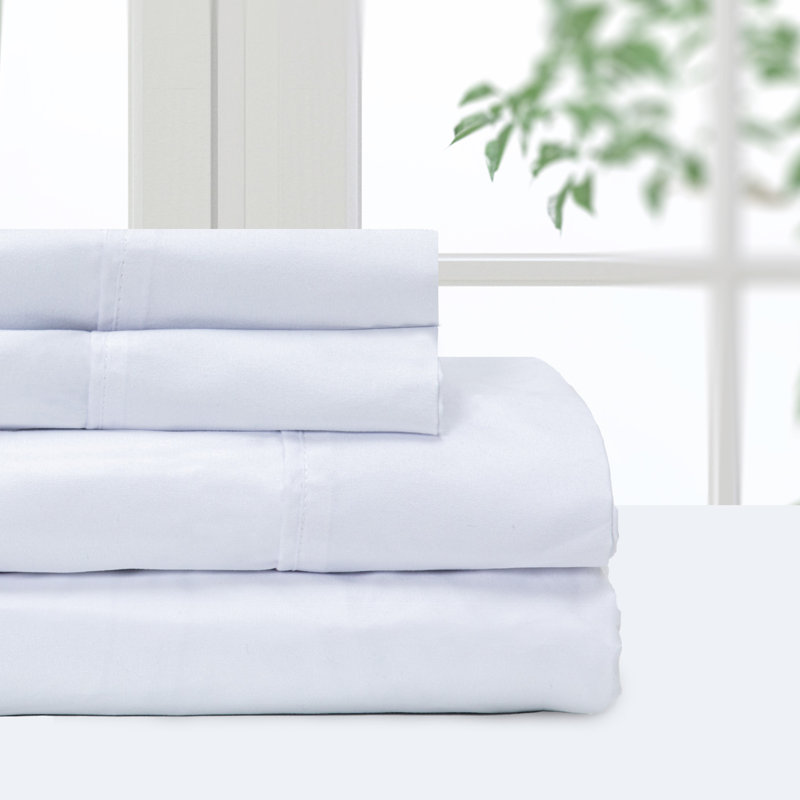 100% Polyester Solid Colour Sheet Set, Twin Sheet Set + Fitted Sheet + 1 Pillowcase, White