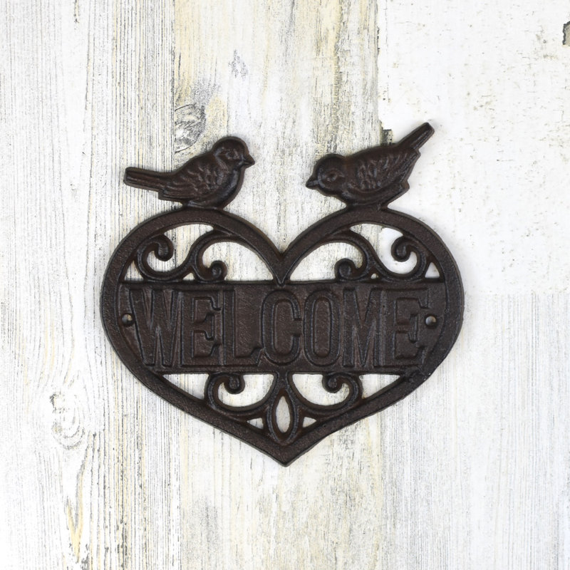 Rustic Metal Love Birds Welcome Heart Door Sign Wall Art Front Porch Home Decor