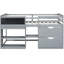 Lit mezzanine simple gris bas avec bureau, étagère à tiroirs dans un bureau mobile, tablette et tiroirs-980336413