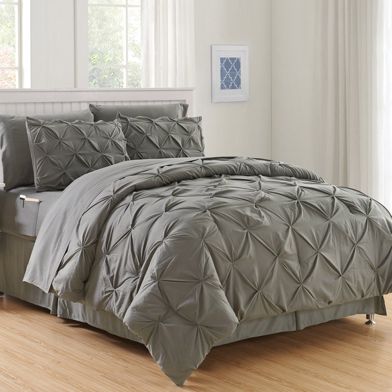 Modern & Contemporary Polyester Plain Comforter, King/Cal. King Comforter + 7 Additional Pieces, Gray
