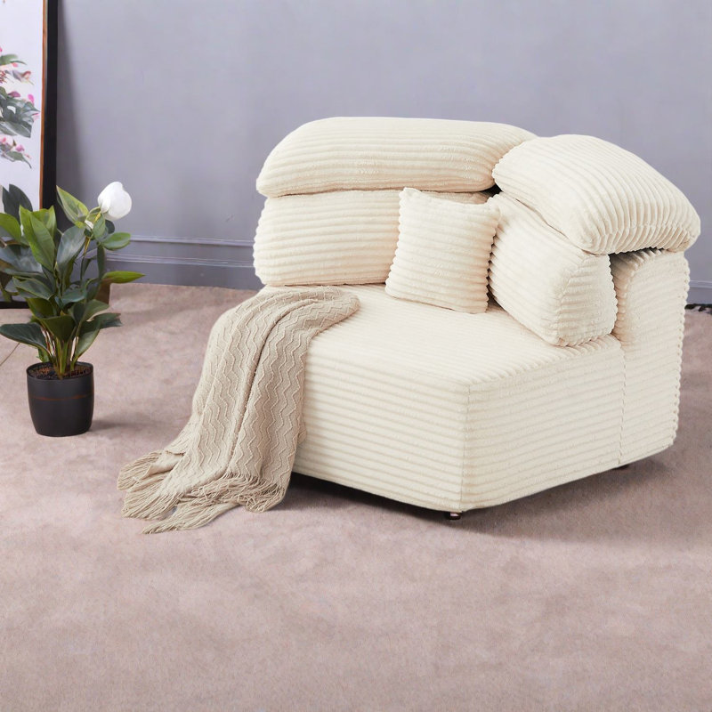 Chaise d'appoint moderne en velours côtelé beige de 53 pouces pour la maison