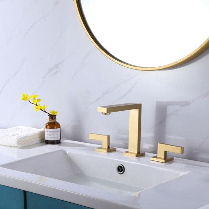 Devon Line Widespread 8" Bathroom Faucet + Universal Click-clack Drain – Brushed Nickel, Satin Brass