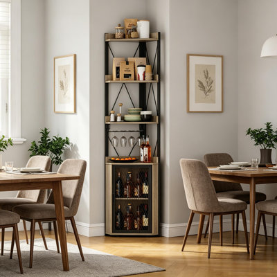 Armoire de bar de 69 po de hauteur avec tablettes à 5 niveaux pour le salon, la cuisine et la salle à manger